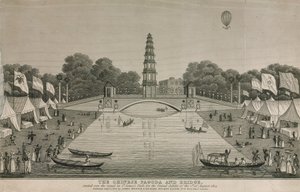 1814 के ग्रैंड जुबली के लिए सेंट जेमेस पार्क में नहर के ऊपर चीनी शिवालय और पुल बनाया गया द्वारा अंग्रेजी स्कूल
