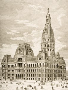 1876 में धार्मिक ट्रैक्ट सोसायटी द्वारा प्रकाशित &39;अमेरिकन पिक्चर्स&39; से सिटी हॉल, शिकागो, c.1870 द्वारा अंग्रेजी स्कूल