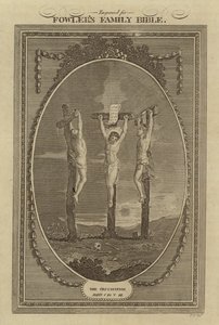 क्रूस पर चढ़ना, यूहन्ना, अध्याय 19, श्लोक 18 (उत्कीर्णन) द्वारा अंग्रेजी स्कूल