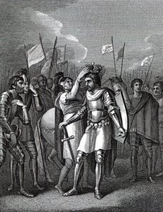 रिचमंड के अर्ल ने डेविड ह्यूम और टोबीस स्मोलेट, 1804 द्वारा &39;द हिस्ट्री ऑफ़ इंग्लैंड&39; से बोसवर्थ के युद्ध के बाद राजा को चुना द्वारा अंग्रेजी स्कूल