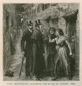 द अर्ल ऑफ़ द शाफ़्ट्सबरी; लंदन की मलिन बस्तियों की खोज, 1840 द्वारा अंग्रेजी स्कूल