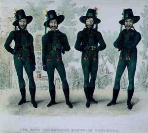 द फोर सेलिब्रेटेड बोहेमियन ब्रदर्स, c.1827 (कलर लिथो) द्वारा अंग्रेजी स्कूल