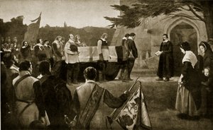 जॉन हैम्पडेन का अंतिम संस्कार, 1643, हचिन्सन की कहानी ब्रिटिश नेशन की कहानी, c.1923 द्वारा अंग्रेजी स्कूल