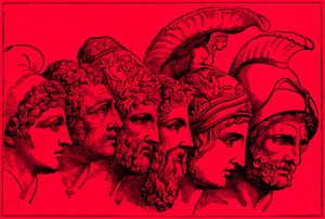 ट्रोजन युद्ध के नायक: पेरिस, डायोमीडेस, ओडीसियस, नेस्टर, अकिलीज, एगेममोन, द इलस्ट्रेटेड हिस्ट्री ऑफ द वर्ल्ड से चित्रण, प्रकाशित c.1880 (डिजिटल रूप से उन्नत छवि) द्वारा अंग्रेजी स्कूल