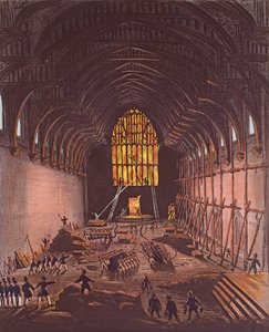 वेस्टमिंस्टर हॉल का इंटीरियर, 1834 (रंग उत्कीर्णन) द्वारा अंग्रेजी स्कूल