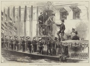 ग्रीस के राजा को एचएमएस सेरापिस (उत्कीर्णन) बोर्ड पर प्रिंस ऑफ वेल्स द्वारा प्राप्त किया गया द्वारा अंग्रेजी स्कूल