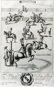 1686 में रिचर्ड ब्लोम द्वारा प्रकाशित &39;द जेंटलमैन रिक्रिएशन&39; से मैनागेड हॉर्स द्वारा अंग्रेजी स्कूल