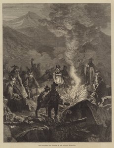 बवेरियन हाइलैंड्स में मिडसमर ईव बोनफायर (उत्कीर्णन) द्वारा अंग्रेजी स्कूल