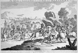 द मिस्टेक ए सैटेरिकल प्रिंट ऑन लेट बैटल ऑन लेट बैटल इन ग्रेमी, c.1759 (नक़्क़ाशी) द्वारा अंग्रेजी स्कूल