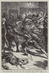 पुर्तगालियों ने दूसरी बार न्यू एक्सचेंज पर आक्रमण किया (उत्कीर्णन) द्वारा अंग्रेजी स्कूल