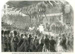 द प्रिंस ऑफ वेल्स ब्रिटिश और फॉरेन बाइबल सोसायटी के नए कार्यालय की आधारशिला रखते हैं द्वारा अंग्रेजी स्कूल