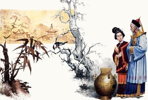 पहेली। चीनी दरबारी जादूगर राजकुमार को कलश में बदल देता है। द्वारा अंग्रेजी स्कूल
