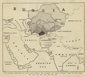 रशियन एनेक्सेशन ऑफ मर्व, मैप्स इन द रूम्स ऑफ एडवांस्स इन द इयर्स ऑफ इंडिया इन द इयर्स 1734, 1836, 1863, 1867, 1874, 1876, 1881, 1884 द्वारा अंग्रेजी स्कूल