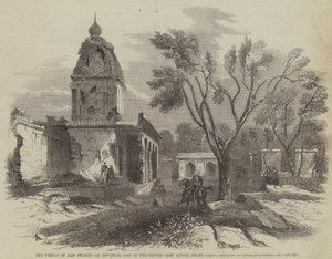 राम स्वामी का मंदिर, दिल्ली से पहले ब्रिटिश शिविर की एक उन्नत चौकी (उत्कीर्णन) द्वारा अंग्रेजी स्कूल
