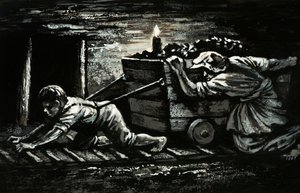 औद्योगिक क्रांति का स्याह पक्ष: बाल श्रम (कागज पर गौचे) द्वारा अंग्रेजी स्कूल