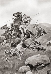 हचिंसन हिस्ट्री ऑफ द नेशंस, पब.1915 से ग्रीक सेना के खिलाफ घुड़सवार सेना के हमले का नेतृत्व करते हुए मासिस्टियस की मौत द्वारा अंग्रेजी स्कूल