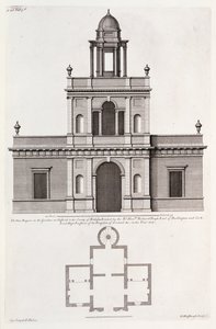 कोलन कैंपबेल (उत्कीर्णन) द्वारा 'विट्रुवियस ब्रिटानिकस या द ब्रिटिश आर्किटेक्ट' से चिसविक हाउस में गार्डन में नया 'बैगनियो' द्वारा अंग्रेजी स्कूल