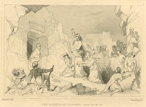 लाजर की स्थापना, जॉन इलेवन, 43-44 (उत्कीर्णन) द्वारा अंग्रेजी स्कूल