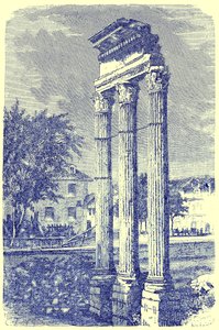 कास्टर के मंदिर में तीन स्तंभ, विक्टर डुरु द्वारा रोम के इतिहास का चित्रण, 1884 में प्रकाशित (डिजिटल रूप से बढ़ी हुई छवि) द्वारा अंग्रेजी स्कूल