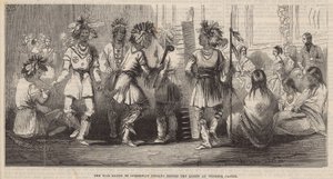 विंडसर कैसल में रानी से पहले ओजब्वे के भारतीयों का युद्ध नृत्य द्वारा अंग्रेजी स्कूल