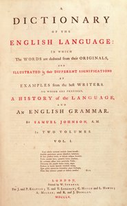 मानव भाषा लंदन के जॉन्सन डिक्शनरी का शीर्षक पृष्ठ, 1755 द्वारा अंग्रेजी स्कूल
