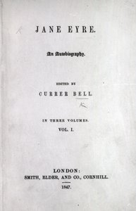 चार्लोट ब्रोंटे द्वारा जेन आइरे के पहले संस्करण का शीर्षक पृष्ठ, 1847 (प्रिंट) द्वारा अंग्रेजी स्कूल