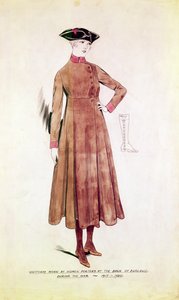 1917-20 में बैंक ऑफ इंग्लैंड में महिला पोर्टर्स द्वारा पहनी गई वर्दी (कागज पर wc और पेन) द्वारा अंग्रेजी स्कूल