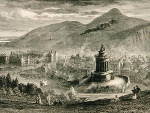 सी.1880 में बर्न्स स्मारक, कैल्टन हिल, एडिनबर्ग से देखें, धार्मिक ट्रैक्ट सोसाइटी द्वारा प्रकाशित 'स्कॉटिश पिक्चर्स' से द्वारा अंग्रेजी स्कूल