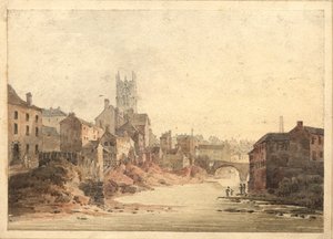 इर्वेल नदी का दृश्य, मैनचेस्टर, c.1820-30 (wc कागज पर) द्वारा अंग्रेजी स्कूल
