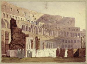 रोमन कोलोसियम का दृश्य, c.1800 (कागज पर wc और पेंसिल) द्वारा अंग्रेजी स्कूल