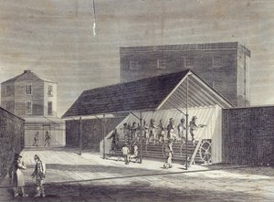 गेन्ट द्वारा प्रकाशित ब्रीक्सटन में सुधार गृह में कैदियों के रोजगार के लिए ट्रेड मिल का दृश्य। मैग।, जुलाई 1822 द्वारा अंग्रेजी स्कूल