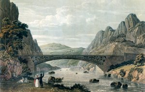 Conwy नदी पर वाटरलू ब्रिज, वेल्स (रंग उत्कीर्णन) द्वारा अंग्रेजी स्कूल