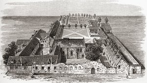 वॉर्सेस्टर कॉलेज, पूर्व में ग्लूसेस्टर हॉल, ऑक्सफोर्ड c.1673, जे आर ग्रीन द्वारा &39;द ए शोर्ट हिस्ट्री ऑफ द इंग्लिश पीपल&39;, 1893 से प्रकाशित द्वारा अंग्रेजी स्कूल