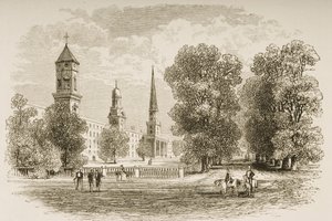 येल कॉलेज, न्यू हेवन, सी .1870 में, धार्मिक ट्रैक्ट सोसाइटी, 1876 द्वारा प्रकाशित &39;अमेरिकन पिक्चर्स&39; से द्वारा अंग्रेजी स्कूल