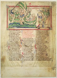 f.4v थॉमस ने सैंडविच पर एक बेकेट लैंडिंग की और बेकेट लीव्स, c.1220-40 से पानी को आशीर्वाद दिया द्वारा अंग्रेजी स्कूल