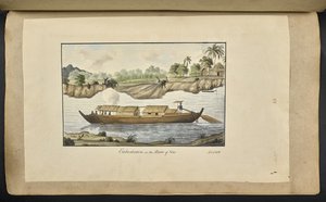 f.77 (प्लेट 88) सोलो नदी पर एक नाव (सुरकार्ता, मध्य जावा)। 4 फरवरी 1817। सामने की ओर स्याही से लिखा गया: #39;सोलो नदी पर उतरना। 4 फरवरी 1812.#39; (कागज़ पर पानी के रंग से) द्वारा अंग्रेजी स्कूल