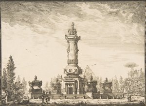 सेपुलचर के लिए एक अंत्येष्टि स्तंभ के परिप्रेक्ष्य में ऊंचाई..., 1746-50।