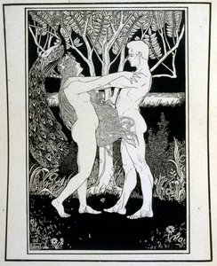 आदम और हव्वा (निर्दोषता), एप्रैम मूसा लिलियन (1874-1925) द्वारा सचित्र यहूदा पुस्तक से। लिलियन को जुगेन्स्टिल (जर्मन आर्ट नोव्यू) शैली में बनाई गई, ज़ियोनिस्ट आइकनोग्राफी का जनक माना जाता है। उन्होंने बाइबिल की एक पुस्तक 'जूडा' (1900) का चित्रण किय