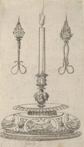 कैंडल विक ट्रिमर्स के साथ कैंडलस्टिक के लिए डिज़ाइन, 1560-70। द्वारा इरास्मस हॉर्निक