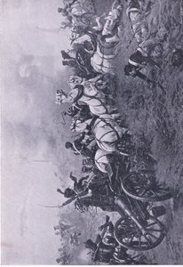 18 जून 1815 को वाटरलू में 52 वीं ऑक्सफ़ोर्डशायर लाइट इन्फैंट्री रेजिमेंट द्वारा फ्रांसीसी बैटरी पर कब्जा, भूमि और समुद्र पर ब्रिटिश लड़ाई से चित्रण, 1915 द्वारा अर्नेस्ट क्रॉफ्ट्स