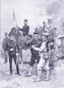 जापानी सैनिकों के प्रकार, चित्रण रसो-जापानी युद्ध का इतिहास, खंड 1, c.1900 द्वारा अर्नेस्ट प्रेटर