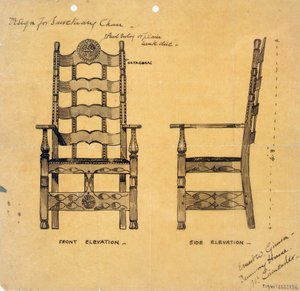 अभयारण्य अध्यक्ष के लिए डिजाइन, c.1905-25 (कागज पर कलम और स्याही धोने)
