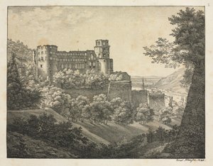 हीडलबर्ग कैसल के छह दृश्य: टुवर्ड्स नॉर्थईस्ट, 1820। द्वारा अर्नस्ट फ्राइज़
