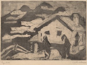 कोहरे में अल्पाइन हट्स, 1920। द्वारा अर्नस्ट लुडविग किरचनर