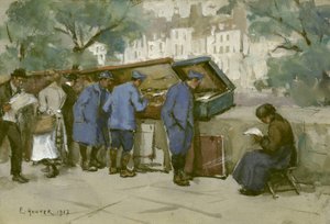 फ्रांसीसी सैनिकों और सीनिन के साथ बाउक्विनिस्ट्स, 1917 (हल्के भूरे रंग के कागज पर wc) द्वारा एथेल हंटर