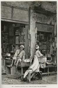 जाफ़ा (इज़राइल) में मोती के सौदागर। टूर डू मोंडे में प्रकाशित, ल्यों के मेडिसिन संकाय के डीन, एम. लोर्टेट द्वारा, ला सीरिया डी'ऑजर्ड'हुई को चित्रित करने के लिए ई। रोनजट द्वारा उत्कीर्णन, लोक शिक्षा मंत्रालय द्वारा एक वैज्ञानिक मिशन के तहत प्रकाशित  द्वारा एटिने एंटोनी यूजीन रोनजत