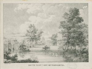 टैमवर्थ - साउथ से दूर का दृश्य: लिथोग्राफ, एनडी [1796-1865]