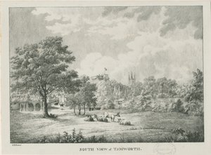 टैमवर्थ - साउथ से दूर का दृश्य: लिथोग्राफ, एनडी [1796-1865]