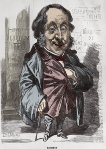 जिओआचिनो (गियोआचिनो) रॉसिनी (1792-1868) का पोर्ट्रेट, एटिने कारजाट द्वारा कैरिकेचर - एटियेन कारजाट (1928-1906), नादर के बाद, डायोजनीज के लिए रॉसिनी द्वारा पोर्ट्रेट-चार्ज, 21 दिसंबर 1856 डिजिटल रंगीकरण द्वारा एटिने कारजाटा
