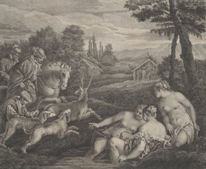 डायना और एक्टन एक स्टैग में बदल गए, सीए। 1742.